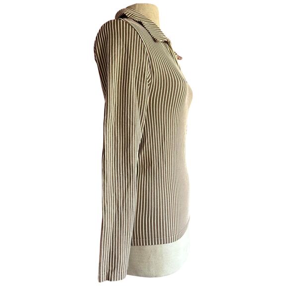 Womens Top Size XL Tan Long Sleeve Minimalist Collar Structured Business Casual - Picture 3 of 8
